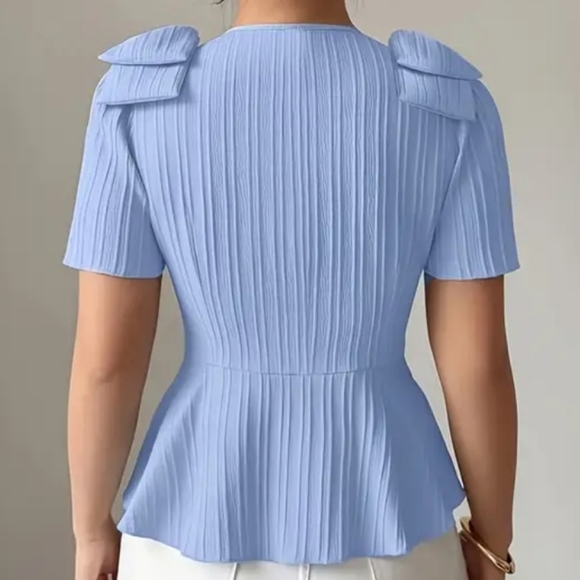 3/$30 Darling Dusty Blur Blouse With Bows - Picture 4 of 5